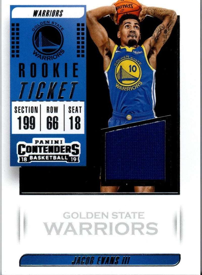 2018-19 Panini Contenders Rookie Ticket Swatch #17 Jacob Evans III RC Jersey Game Used Golden State Warriors  NBA Basketball Trading Card