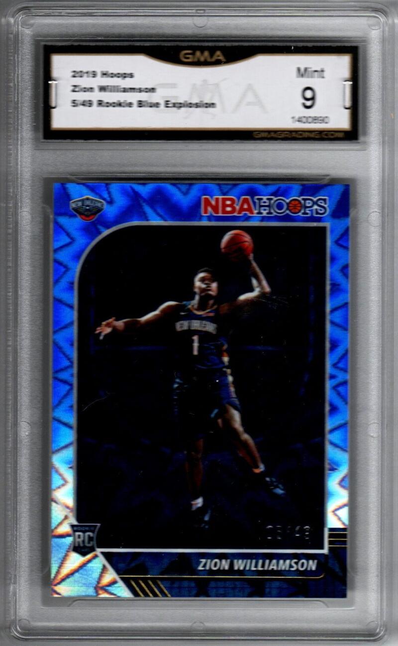 2019-20 Hoops Blue Explosion #258 Zion Williamson RC Rookie 5/49 Graded GMA 9 MINT NBA Basketball Trading Card New Orleans Pelicans